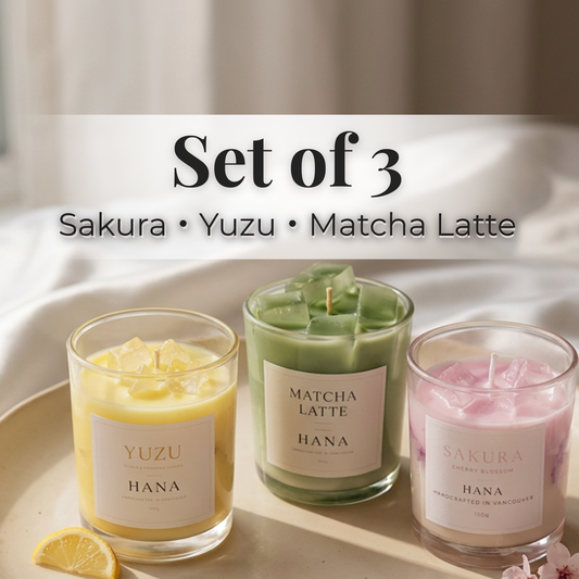 HANA Candles — Set of 3 (Sakura, Yuzu & Matcha Latte)
